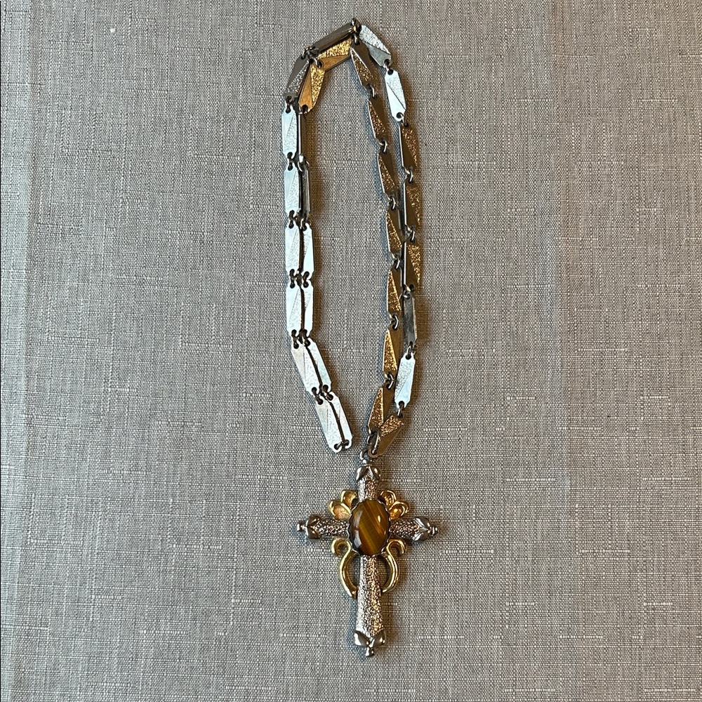 Silver and Gold Cross Pendant Necklace